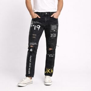 JKA Black Graphic Distressed Skinny Jeans – Men’s 32R